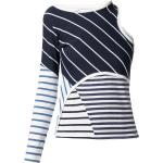 Camisetas azules de algodón de cuello redondo rebajadas manga larga con cuello redondo con rayas Marine Serre asimétrico talla S para mujer 