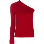 Tops asimétricos rojos manga larga con escote asimétrico cachemira de materiales sostenibles para mujer 