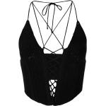 Tops asimétricos negros de viscosa sin mangas con escote asimétrico de punto Dion Lee con crochet para mujer 