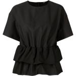 Camisetas negras de viscosa de manga corta rebajadas manga corta con cuello redondo con volantes talla S para mujer 