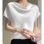 Camisas blancas de seda de manga corta manga corta vintage talla XL para mujer 