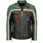 Top Gun Racing, chaqueta de cuero XL male Negro/Verde/Beige