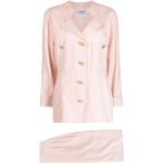 Trajes rosa pastel de seda con falda chanel talla XL para mujer 