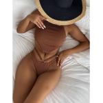 Bikinis halter marrones de poliester vintage acolchados talla XL para mujer 