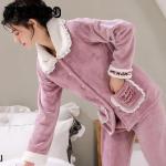 Pijamas polar lila de terciopelo de otoño tallas grandes talla XXL para mujer 