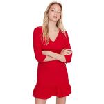 Vestidos informales rojos de poliester mini con escote V informales Trendyol con volantes talla L para mujer 