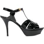 Sandalias negras de piel con plataforma con tacón más de 9cm con logo Saint Laurent Paris talla 42 para mujer 
