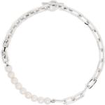 Collares de plata de ley de perlas con grabado con logo con acabado pulido para mujer 