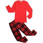 Pijamas rojos de algodón de invierno infantiles a cuadros 8 años para niña 