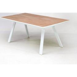 Mesa siena aluminio blanco sobre ceramico madera roble 180x90