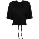 Camisetas negras de algodón de manga corta rebajadas manga corta con cuello redondo con crochet para mujer 