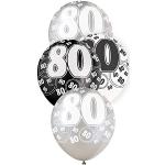 Unique Party- Paquete de 6 Globos de látex cumpleaños, Color negro, edad 80 (80920)