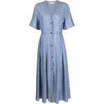Vestidos azules celeste de lino de lino rebajados por el tobillo manga corta con escote V FABIANA FILIPPI talla 3XL para mujer 