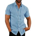 Camisas azules de algodón de lino  tallas grandes manga corta informales talla 3XL para hombre 