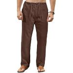 Pantalones marrones de algodón de lino de verano tallas grandes transpirables informales talla 5XL para hombre 