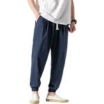 Pantalones azul marino de algodón de lino tallas grandes transpirables informales talla 4XL para hombre 