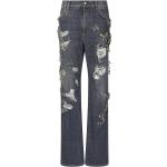 Jeans stretch grises de algodón ancho W38 desgastado Dolce & Gabbana con lentejuelas talla XL para mujer 