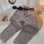 Jeans desgastados marrones de algodón tallas grandes vintage desgastado con cinturón talla XS para mujer 