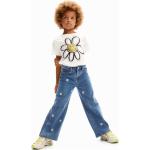 Jeans elásticos infantiles azules de algodón floreados Desigual 6 años 