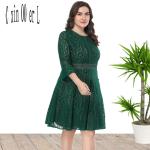 Vestidos verdes de poliester de verano de otoño tallas grandes informales de encaje talla 5XL para mujer 