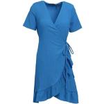 Vestidos azules neón de poliester de manga corta manga corta con escote cruzado Vero Moda talla XS de materiales sostenibles para mujer 
