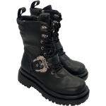 Botas negras de goma de piel  rebajadas con cordones militares VERSACE Jeans Couture talla 36 para mujer 