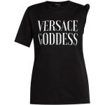 Camisetas negras de algodón de manga corta rebajadas manga corta con cuello redondo con logo VERSACE talla XS para mujer 