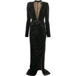 Vestidos negros de poliester de manga larga rebajados manga larga con escote asimétrico leopardo Philipp Plein talla M para mujer 