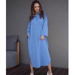 Vestidos azules de poliester de lino tallas grandes manga larga con escote V informales talla 3XL para mujer 