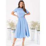 Vestidos azules de poliester de manga corta tallas grandes manga corta informales con lazo talla XL para mujer 