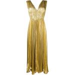 Vestidos dorados de poliester de noche sin mangas con escote V Maria Lucia Hohan fruncido talla M para mujer 