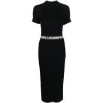 Vestidos negros de viscosa de manga corta manga corta con cuello alto con logo Karl Lagerfeld para mujer 