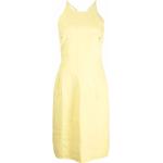 Vestidos amarillos de lino de lino sin mangas con cuello redondo con logo chanel talla XL para mujer 