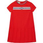 Vestidos rojos de algodón de manga corta infantiles informales con logo Gucci 