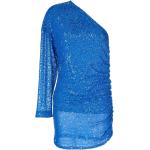 Vestidos azules de poliester de manga larga rebajados manga larga con escote asimétrico de punto con lentejuelas talla S para mujer 