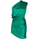 Vestidos verdes de seda de manga corta manga corta con escote asimétrico para mujer 