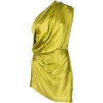 Vestidos amarillos de seda de manga corta manga corta con escote asimétrico para mujer 