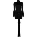 Vestidos negros de algodón de manga larga manga larga con cuello alto floreados Saint Laurent Paris fruncido talla M para mujer 