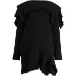 Vestidos negros de algodón de manga larga rebajados manga larga con escote asimétrico de punto con volantes para mujer 