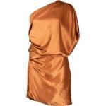 Vestidos naranja de seda de fiesta rebajados con escote asimétrico fruncido para mujer 