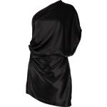 Vestidos negros de seda de fiesta con escote asimétrico fruncido talla XL para mujer 