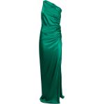 Vestidos verdes de seda de fiesta con escote asimétrico fruncido para mujer 