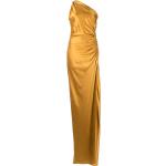 Vestidos dorados de seda de fiesta fruncido para mujer 