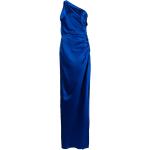 Vestidos azules de seda de fiesta sin mangas fruncido para mujer 