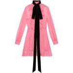 Vestidos rosas de gasa de manga larga manga larga con cuello alto Gucci con volantes talla L para mujer 
