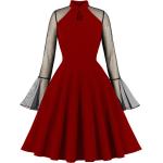Vestidos rojos de poliester con vuelo de otoño manga larga vintage talla XXL para mujer 
