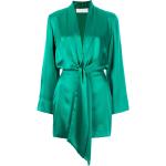 Vestidos verdes de seda de fiesta rebajados con escote V fruncido para mujer 