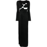 Vestidos negros de poliester de manga larga rebajados maxi manga larga con cuello redondo fruncido talla XS de materiales sostenibles para mujer 