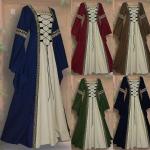 Disfraces beige de poliester medievales tallas grandes maxi manga larga con escote cuadrado vintage talla 3XL para mujer 