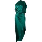 Vestidos drapeados verdes de seda con escote asimétrico para mujer 